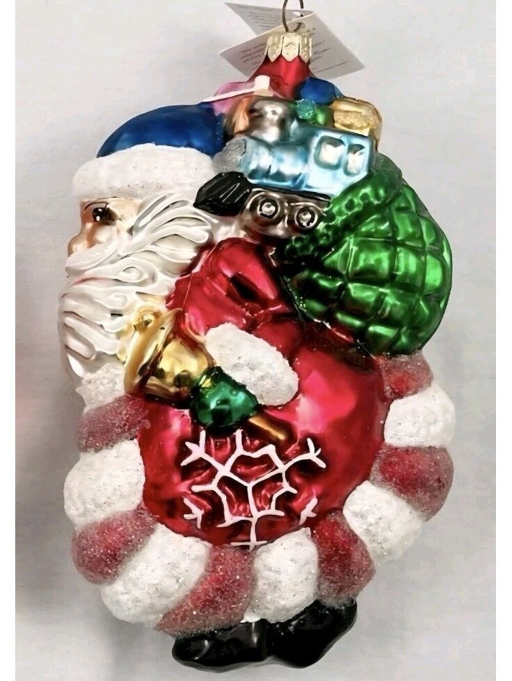Christopher Radko Santa Slim w/Candy Cane Glass Handpainted Ornament, 7.5", Mint